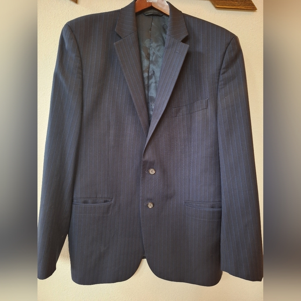 LAUREN Ralph Lauren Navy Pinstriped Sport Coat 100% Wool Stretch Mens 42Reg